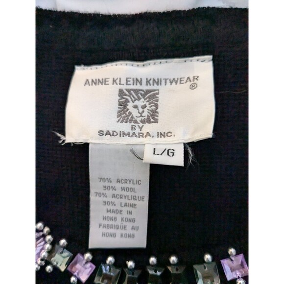 ANNE KLEIN by Sadimara Vtg Sweater Womens Sz L Black Embellished Beads Glam 90s - Picture 2 of 13